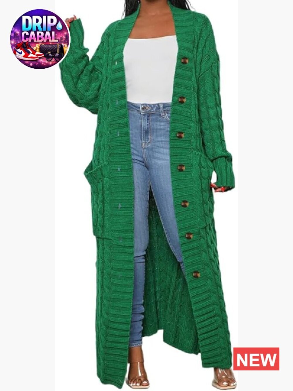Cable Knit Dual Pocket Floor Length Maxi Cardigan - Loose Fit